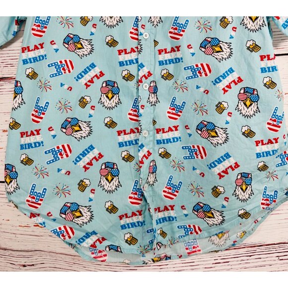 Staghorn Mens Patriotic Play Free Bird Button Up Shirt Size L July 4th America - Picture 9 of 13